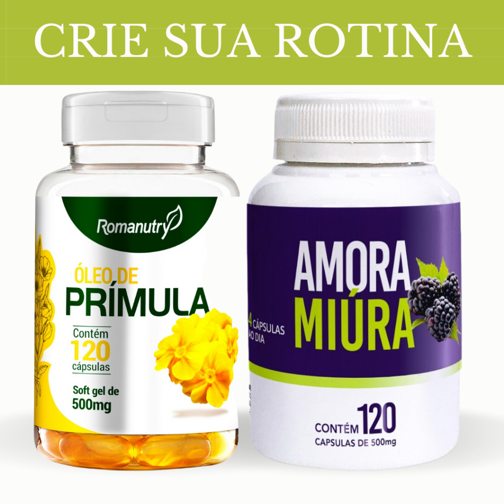 Óleo de Prímula mais Amora Miura - TPM e Menopausa, 240 Cápsulas de 500mg cada, suplemento Alimentar, envio rápido.