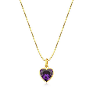 Colar de ouro 18k pingente de coração Ametista 45cm