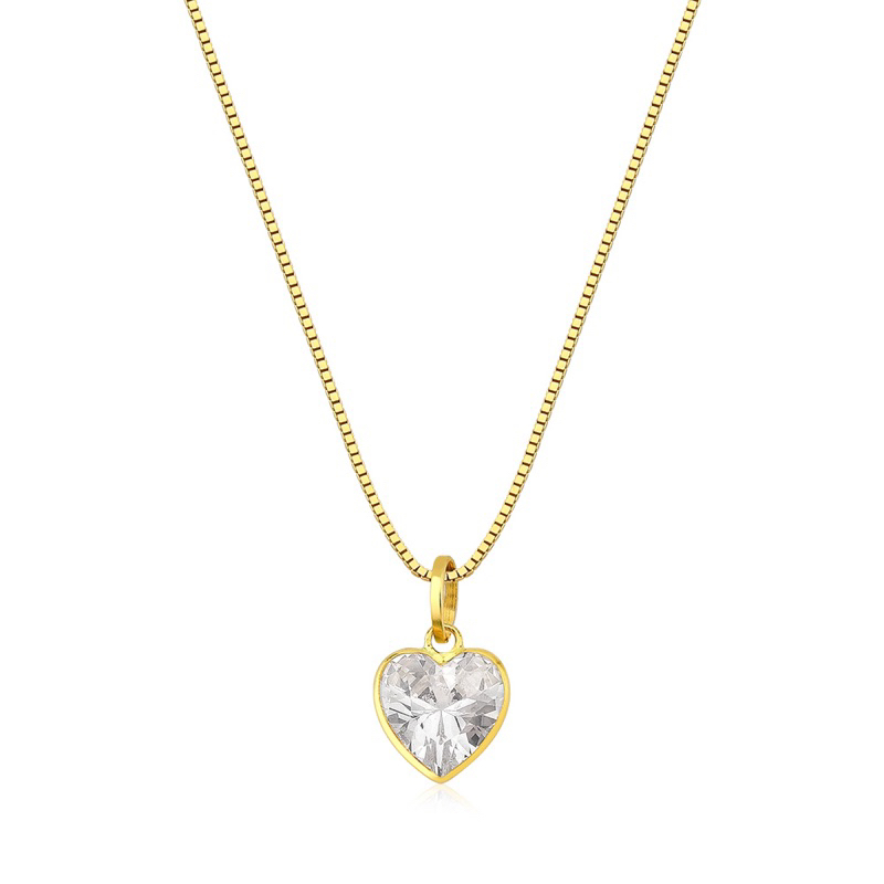 Colar ouro 18k coração cristal veneziana 45cm ouro amarelo