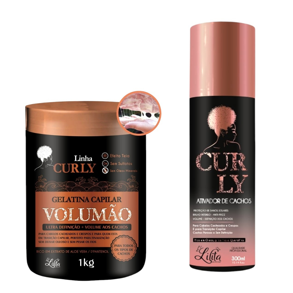 Kit Gelatina  Volumão e Ativador de Cachos Curly Definição Incrivel para cacheadas
