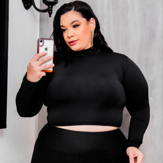 Cropped Manga Longa Gola Alta Tecido Suplex Plus SIZE