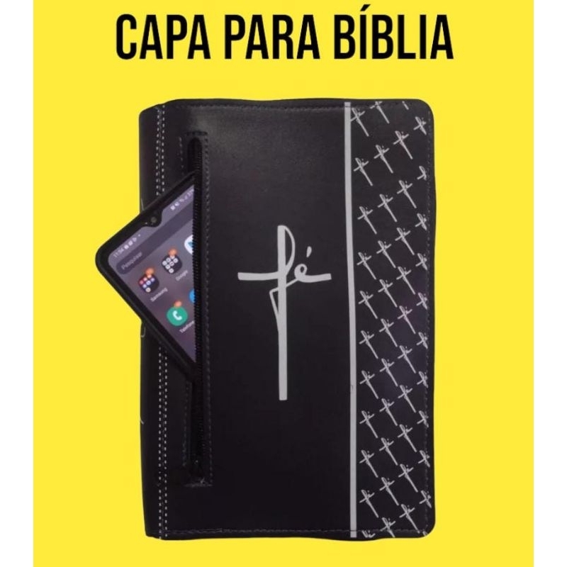 Capa para Bíblia Sagrada Escrito fé com bolso externo N° 11