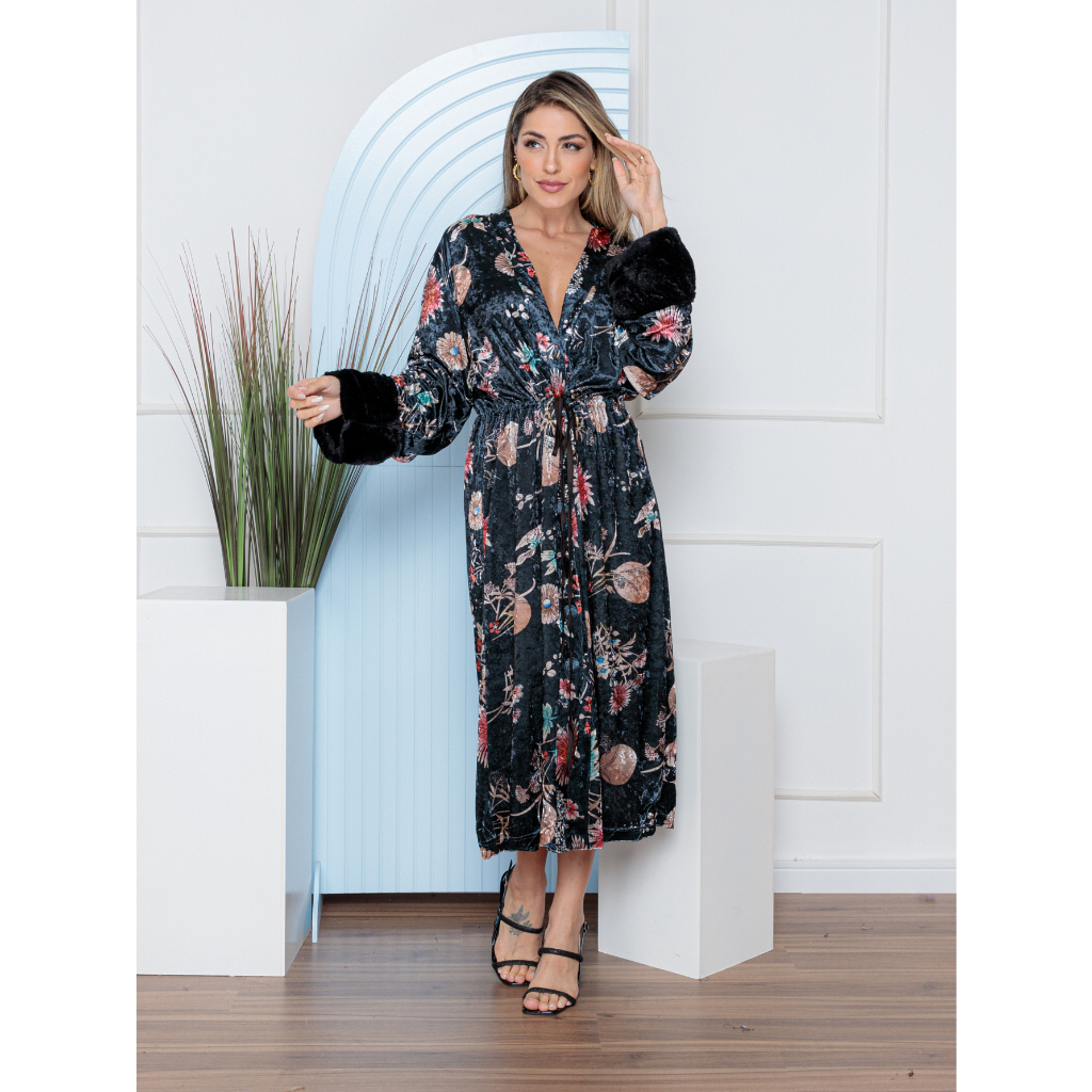 ZYY835#Quimono Impressão Floral EN VELUDO