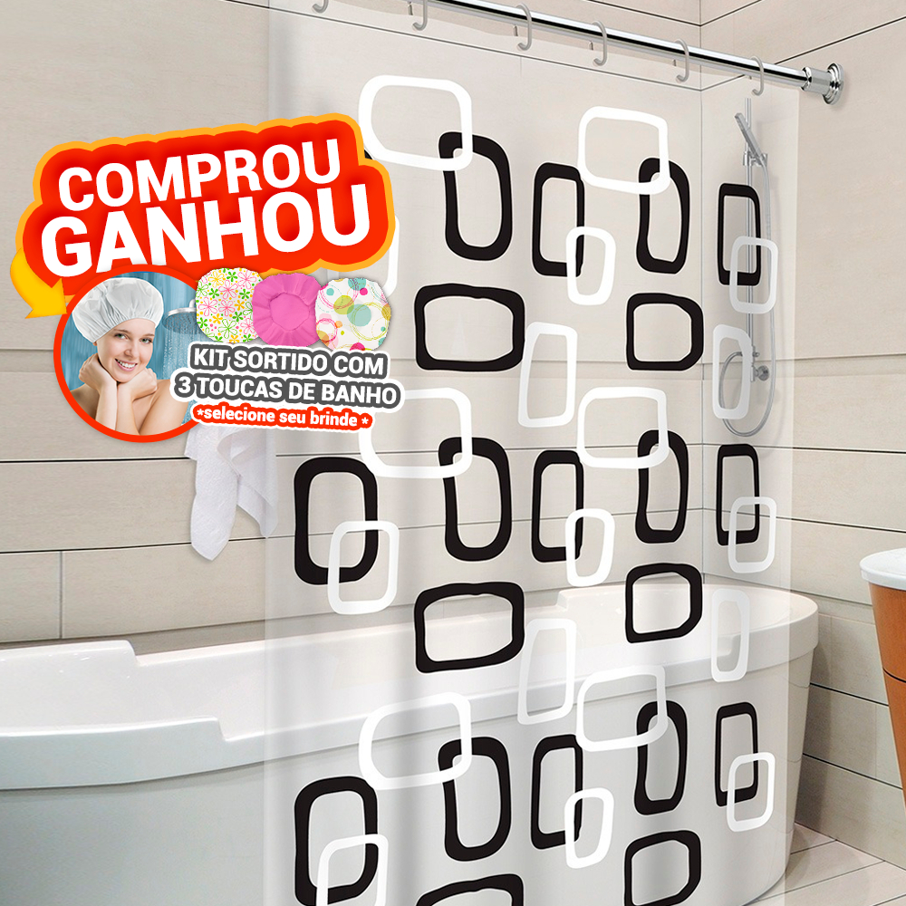 Cortina de Box para Banheiro c/ Gancho Anti Mofo Resistente Alta Qualidade 100% PVC