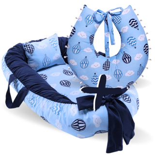 Kit Ninho Redutor para Berço + Almofada Amamentação para Amamentar Balão Azul 100% Algodão em Oferta na Shopee