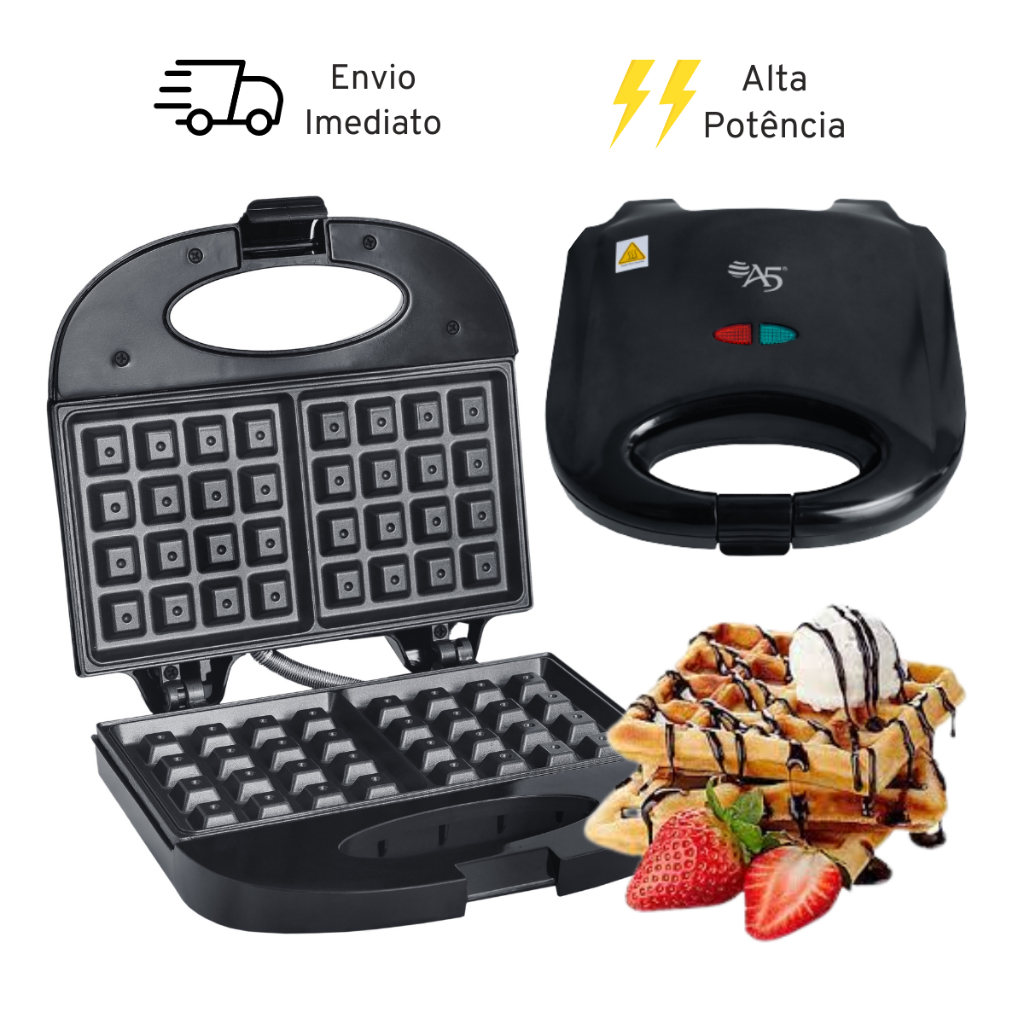 Máquina de Waffle Antiaderente Sanduicheira Para Fazer Waffles Pequena Portátil Liege 220V ou 110V