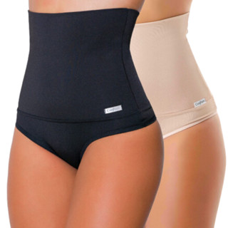 Kit 2 Calcinha SUPLEX Cinta Modeladora Cós Alto Duplo Alta Compressão Segura Barriga - Cris