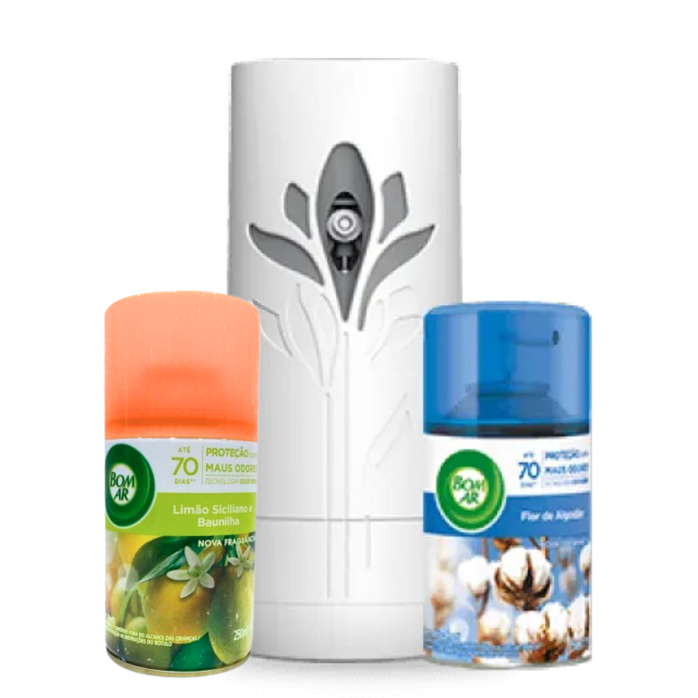 Kit Aromatizante Bom Ar Aparelho + Refil Flor Algodao + Limao