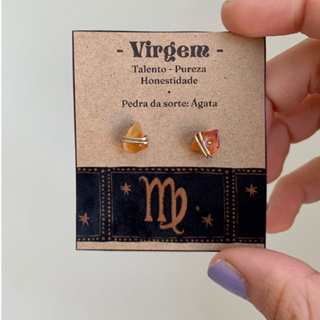 Par de Brincos Signo Virgem - Ágata em Oferta na Shopee