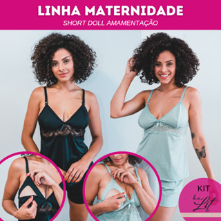 Kit 2 Short doll Amamentação com Detalhe em Renda Saída Maternidade Grávida Gestante Lactante Pijama Confortável BeLIT Linha Noite