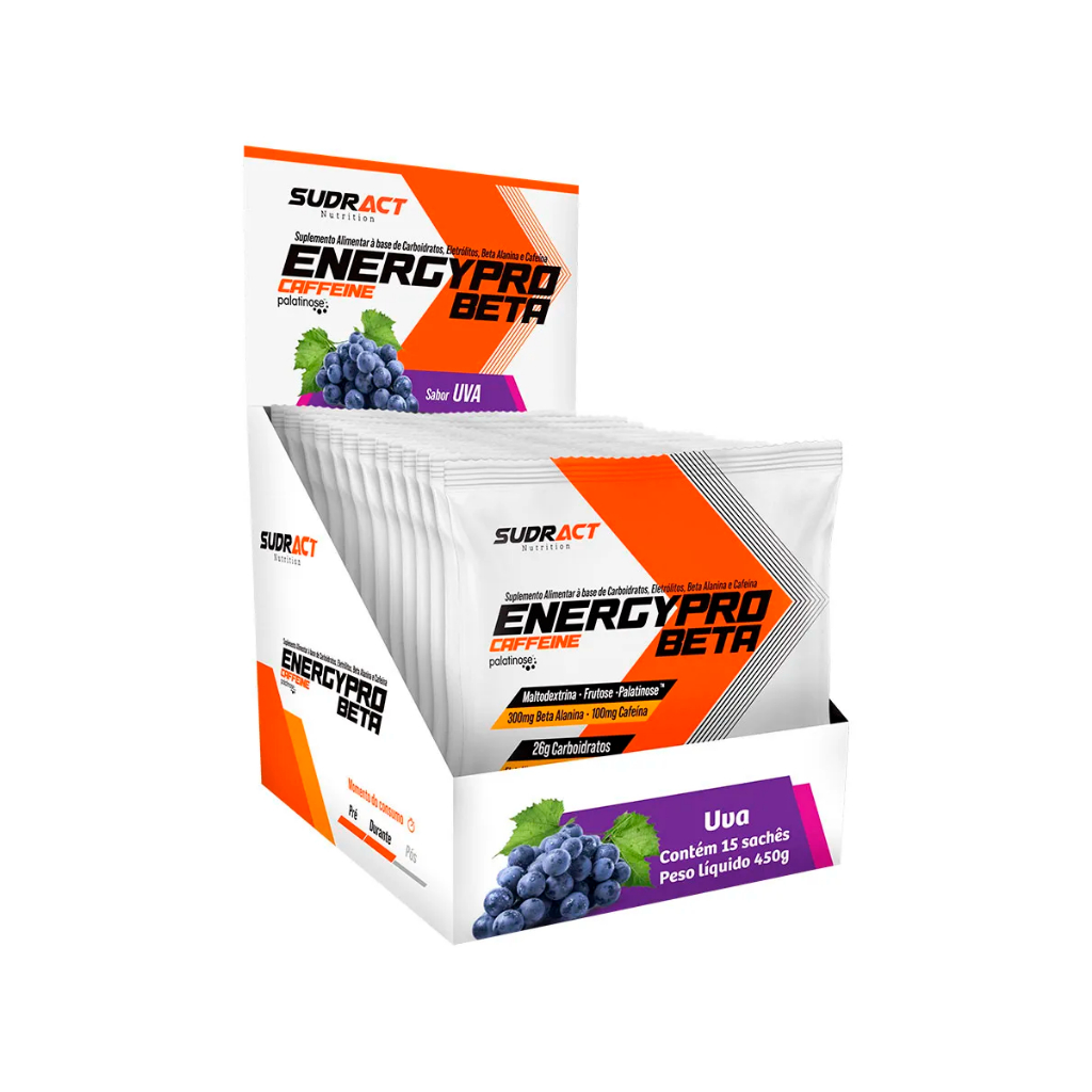 Energy Pro Beta 15 sachês de 30g cada Sudract - Com Beta Alanina e Cafeína - Repositor Energético - Com Palatinose