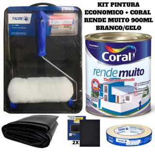 Coral 900ml Rende Muito Branco/Gelo c/ Kit Pintura Parede Basic + 2Mts de Lona + Fita Crepe + 2 Lixas Tigre em Oferta na Shopee