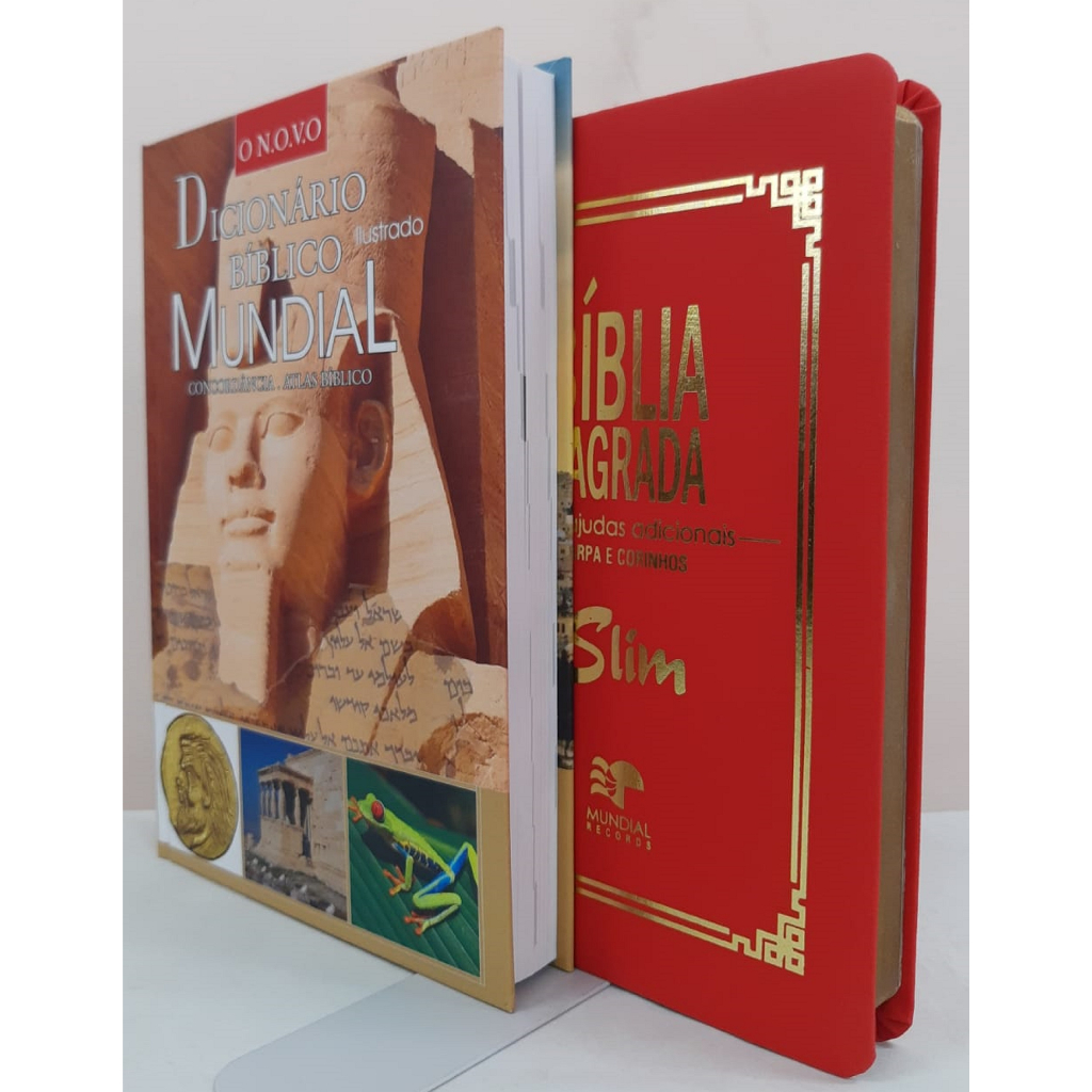 Presente Dia Dos Pais - Kit Para Estudo Bíblico - Biblia Slim Vermelha + Dicionario Biblico Ilustrado