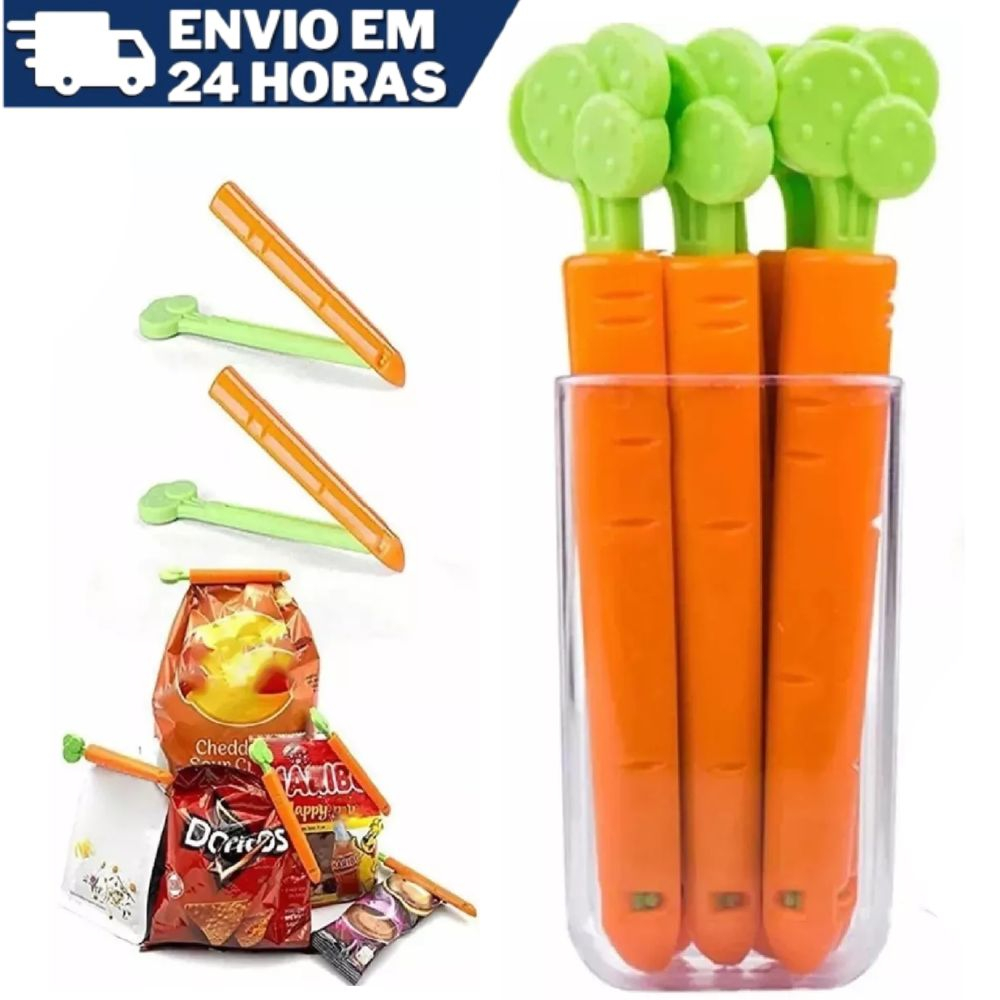Kit Fechador com 5 lacres 11cm clip de sacos sacolas veda embalagens prendedor para fechar reutilizável Cenoura Seladora