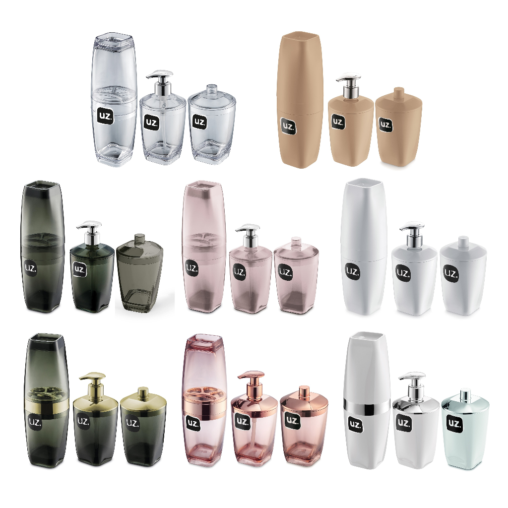 Conjunto Luxo Banheiro Porta Escova de Dentes e Porta Sabonete Liquido Mais Porta Algodão  - UZ