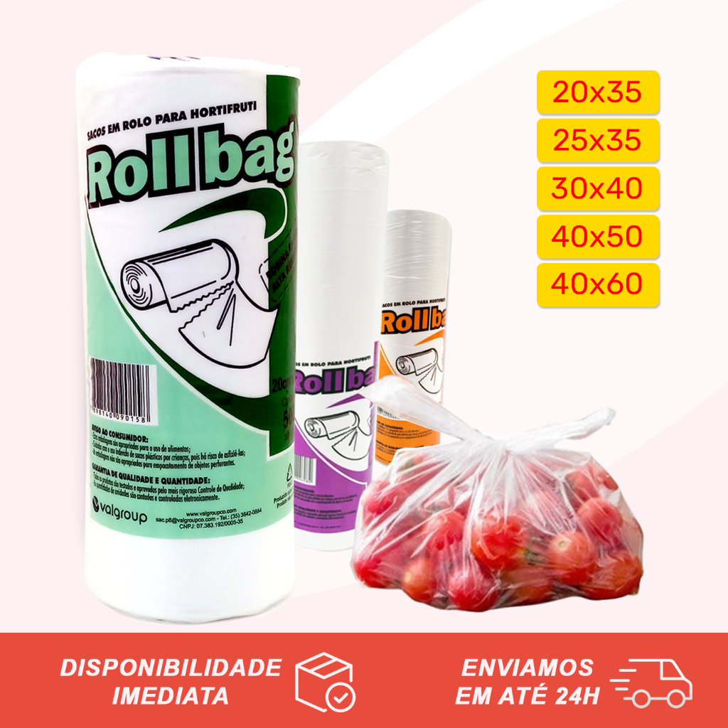 Bobina Plástica Picotada Fundo Reto 400 Ou 500 Sacos Plásticos Rollbag Freezer Mercado Hortifrut em Oferta na Shopee