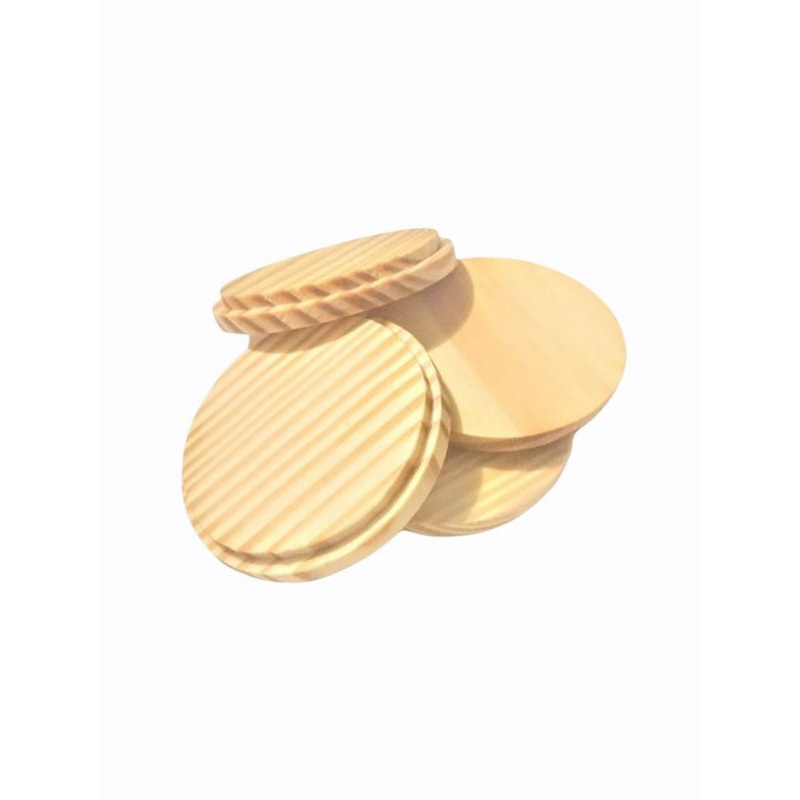 5 tampas em madeira de pinus com 10x9,5x2 cm