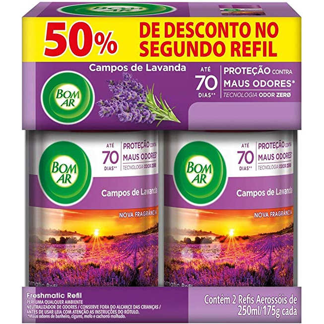 Aromatizador Bom Ar Spray Automático Freshmatic Refil na 2ª Unidade Campos de Lavanda