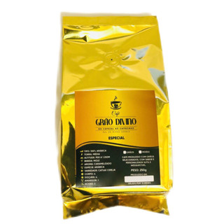 Café Grão Divino Amêndoa Torrada Torrado e Moído 86pts SCA Premium Especial Pacote com 250 Gramas com Válvula Aromática Desgaseificadora.