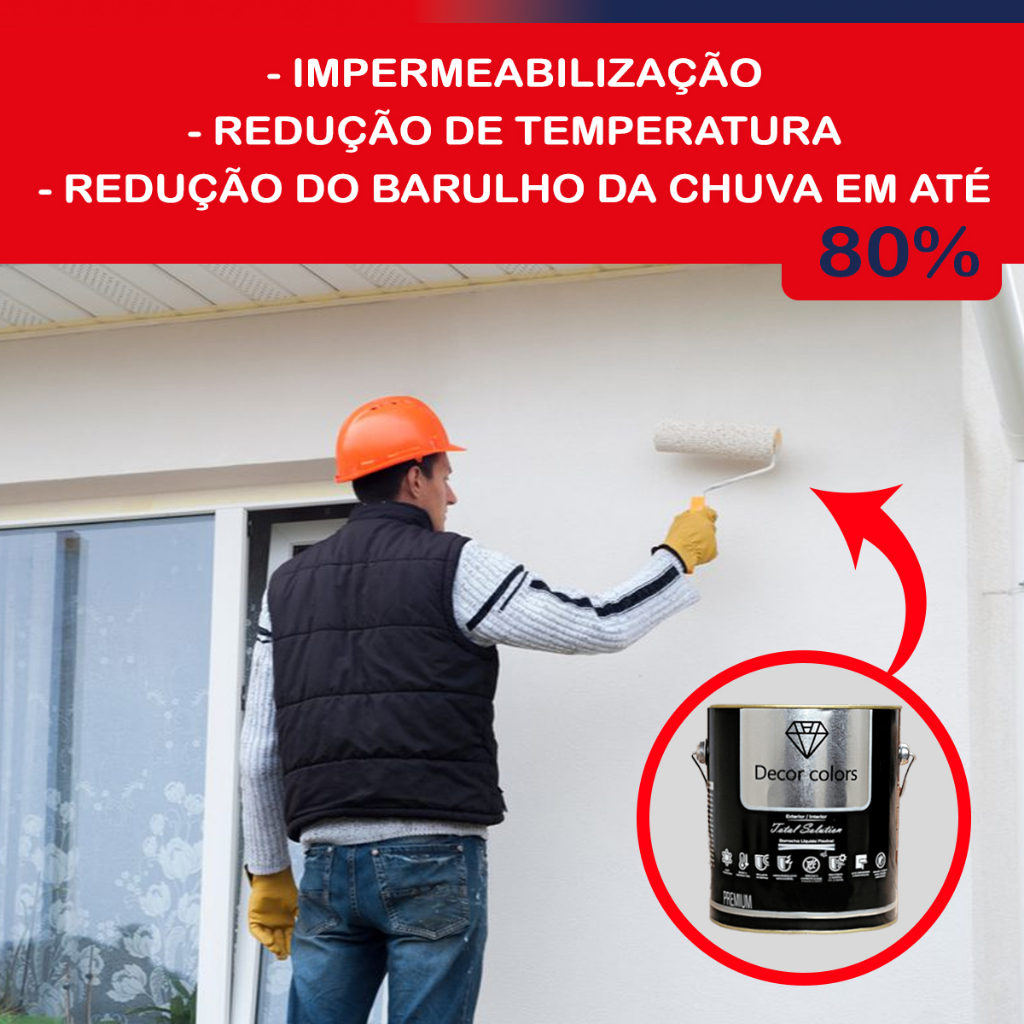 Tinta Solução Total Impermeável Borracha Líquida Para Paredes Telhados Chão Lage Contra Micro Fissuras Ruídos Infiltração Redução Temperatura Isolante Térmico e Acústico Resistente Maresia Sol Chuva Previne e Combatee Algas Mofos e Fungos Hidrorrepelente