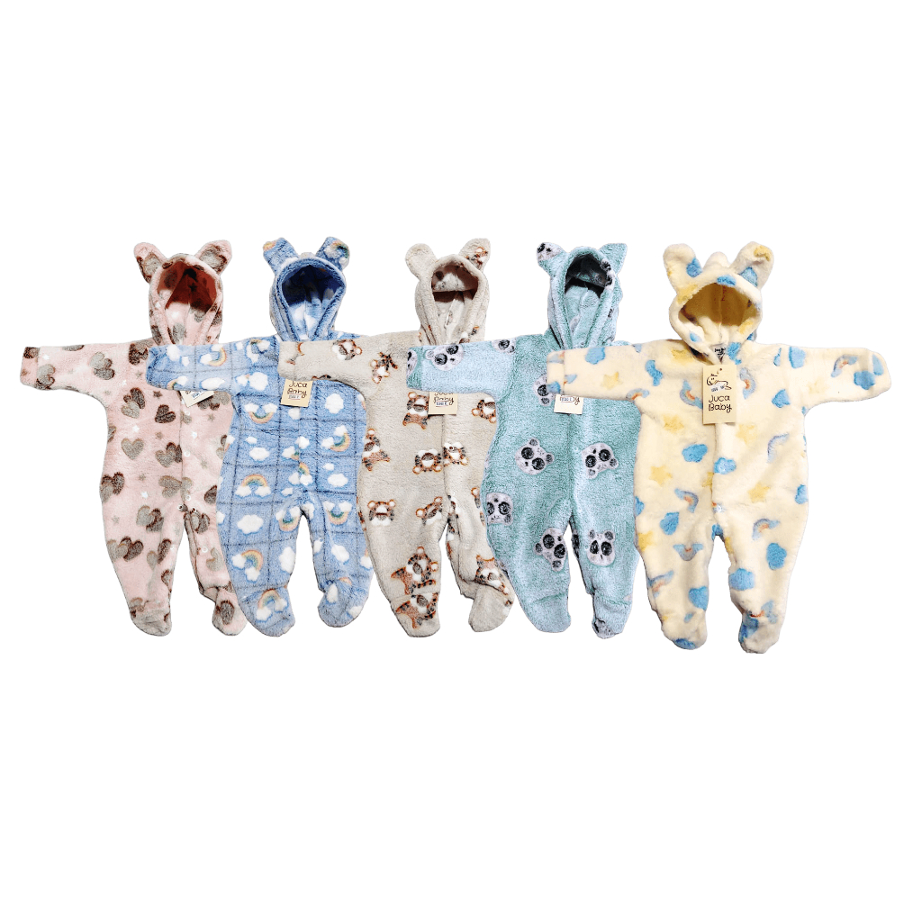 Macacão Bebê Soft Inverno com Capuz e Orelhinhas – Pelúcia Menino Menina