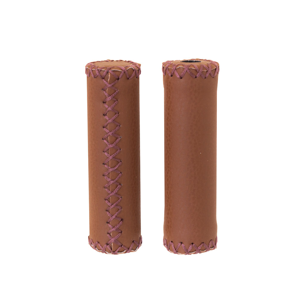 Manopla Punho Bike Couro Sintetico Marrom Costurada 120mm