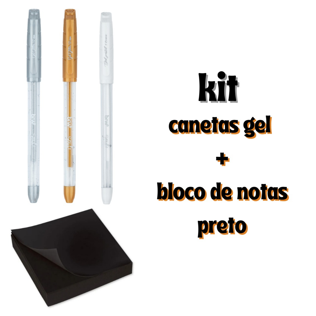 Kit Bloco De Anotações Adesivo Preto +  Canetas Gel Branca Prata Dourada em Oferta na Shopee