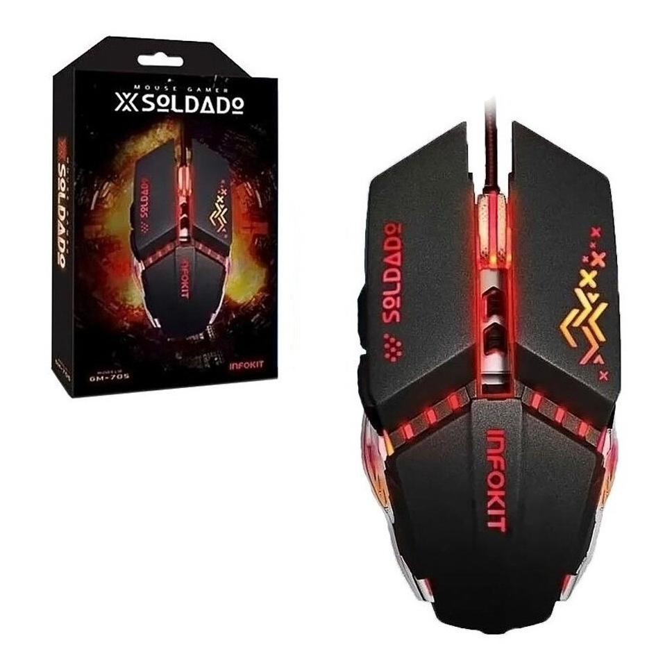 Mouse Gamer Usb Revestimento Em Metal Linha Premium Gm-705 X-SOLDADO INFOKIT