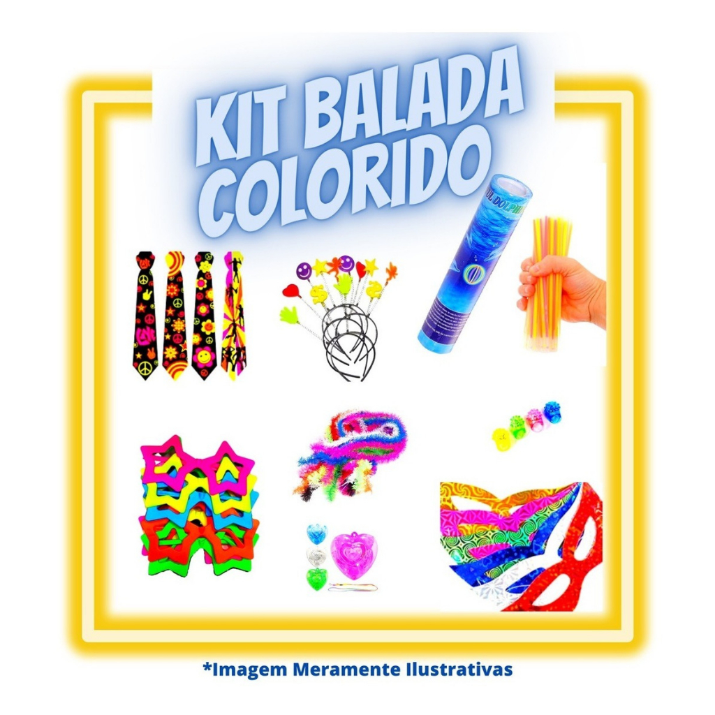 Kit Festa Balada Acessorios de festa 100 itens Coloridos