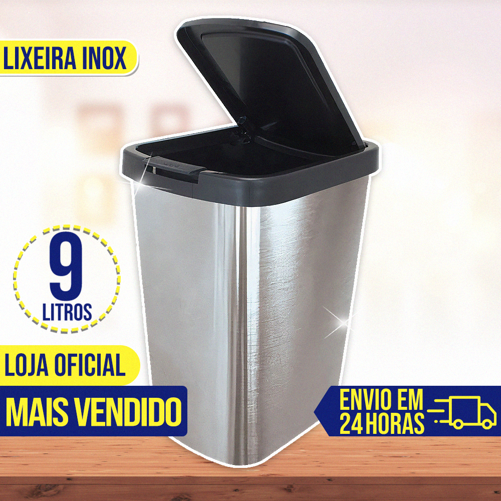 Lixeira Cesto de Lixo 9 Litros Inox Para Banheiro Cozinha Escritório Automática