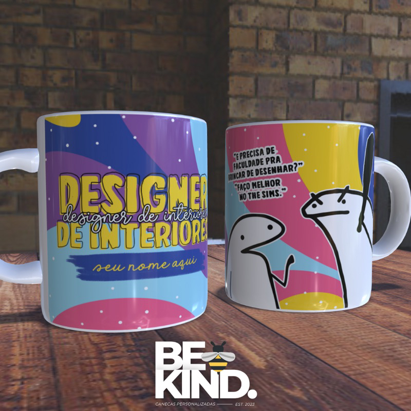 Caneca personalizada Flork Profissões Designer de Interiores com seu nome | be kind.