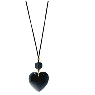 Colar Longo com Pedra Coração Preta Ajustável-CL-001