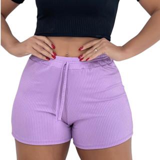 Short feminino canelado com elástico Cintura alta curto