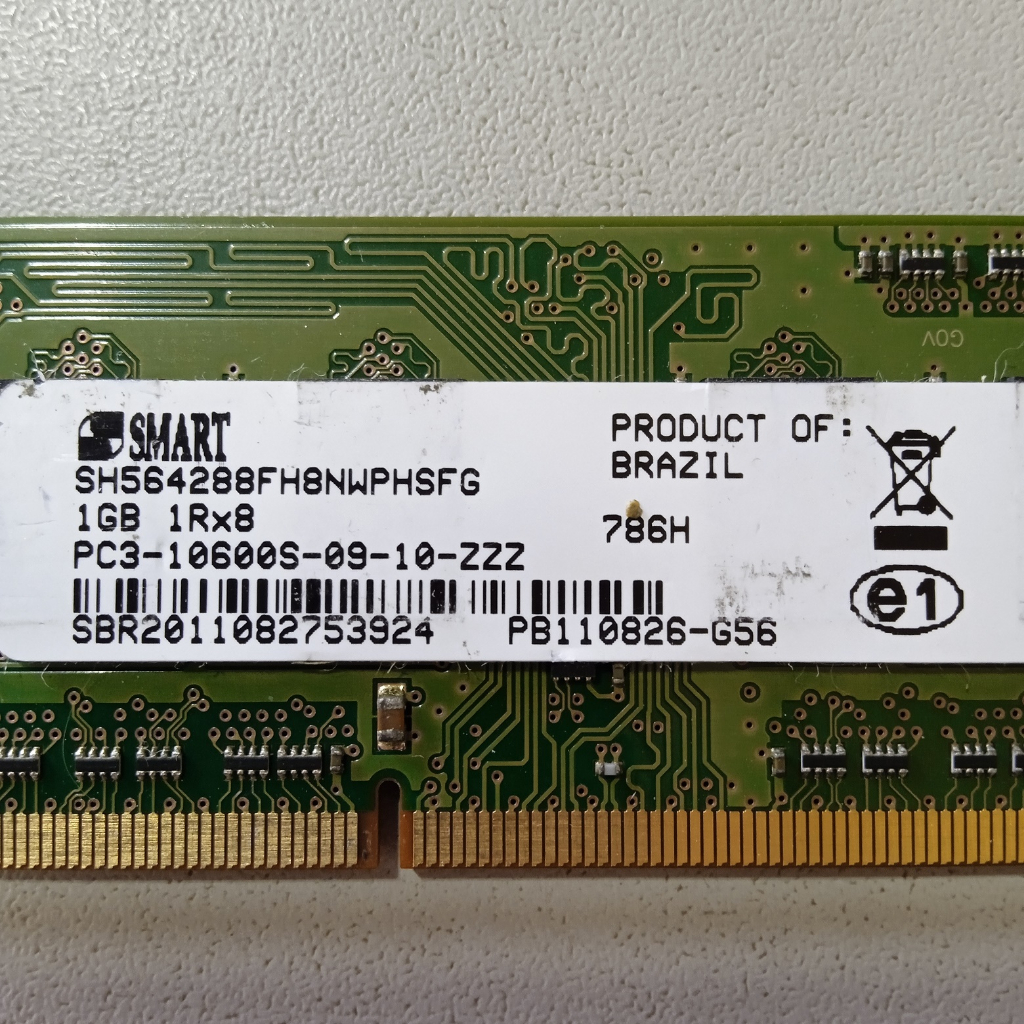 Memória Notebook Smart 1GB DDR3 10600 (1333) - SH564288FH8NWPHSFG