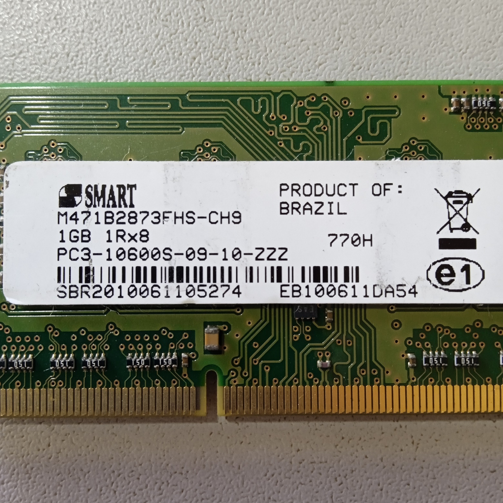 Memória Notebook Smart 1GB DDR3 10600 (1333) - M471B2873FHS-CH9 (Etiqueta HP)