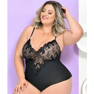 BODY / BORY PLUS SIZE COM RENDA BORDADA FOLHAS