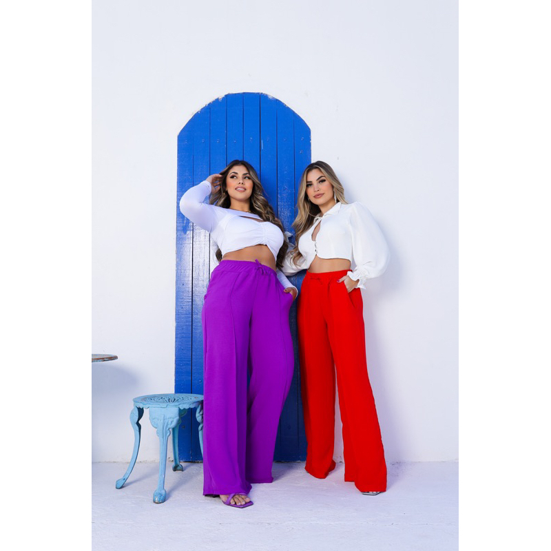 calça pantalona tecido dunas em Oferta na Shopee