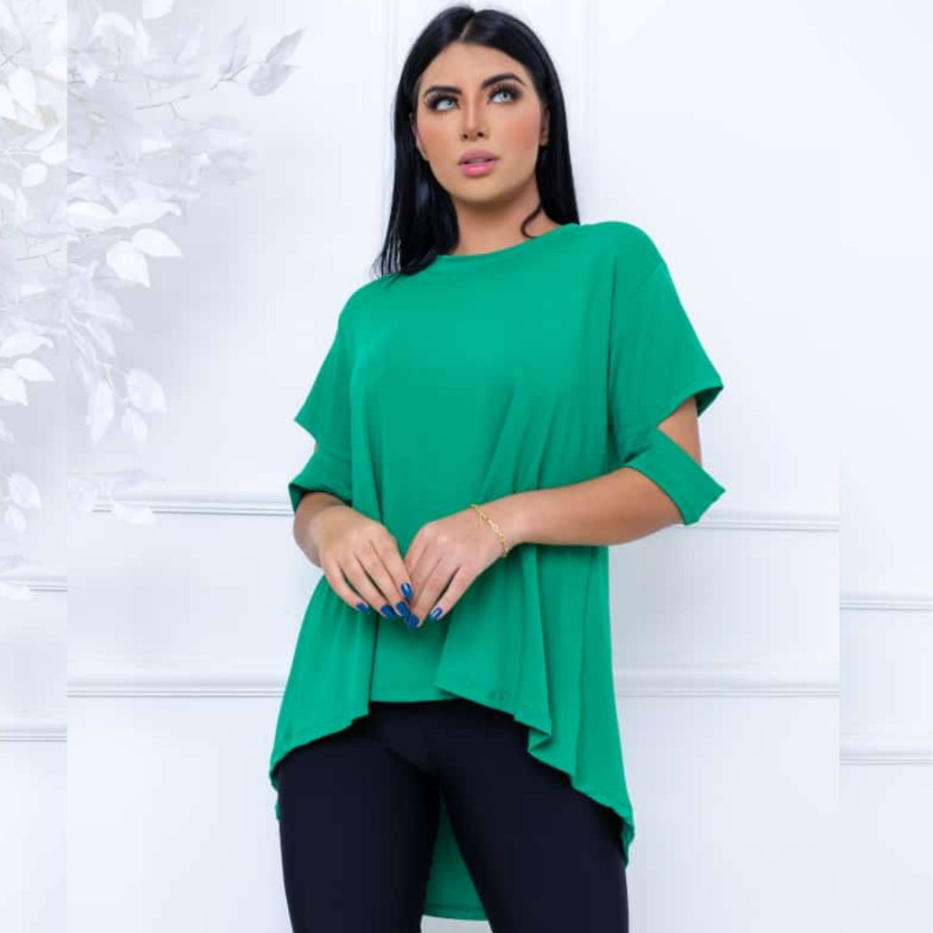 Blusa Mullet Alongada Bata Feminina Soltinha Blusinha Manga Curta PARIS