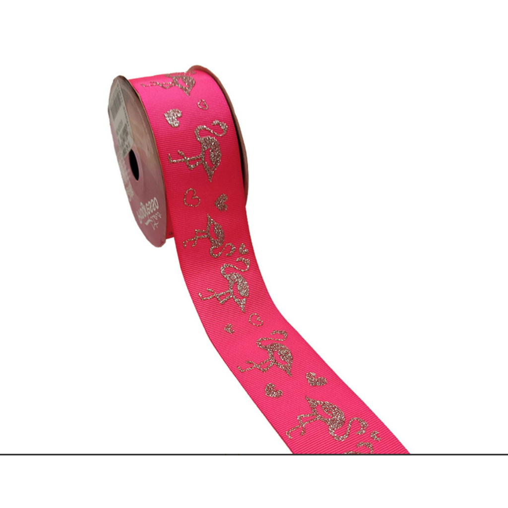 Fita de Gorgurão FLAMINGO GLITTER COR 011 N.09 38 mm 10 m Fitas Progresso - Inspire sua Festa Loja