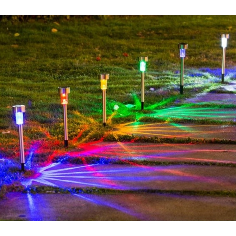 10 Luminária Inox Lampada Luz Solar Luminaria Jardim Led Colorido Natal