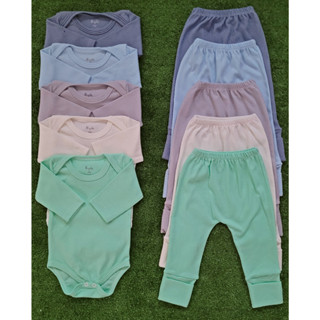 Kit 10 Peças Body e Calça com Vira Pé Caneladinho para Bebê Menino e Menina