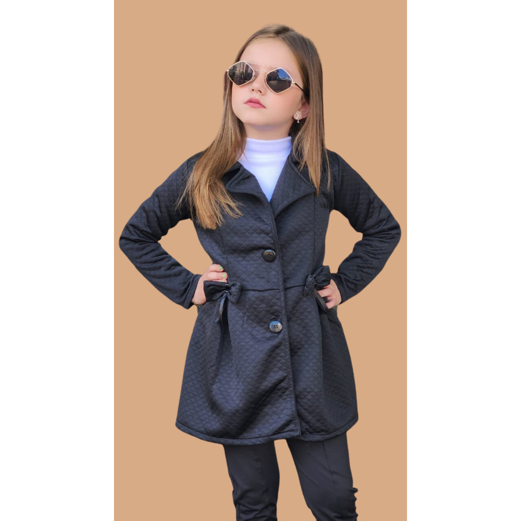 Sobretudo feminino JUVENIL e INFANTIL Laço Matelassê moleton 3D