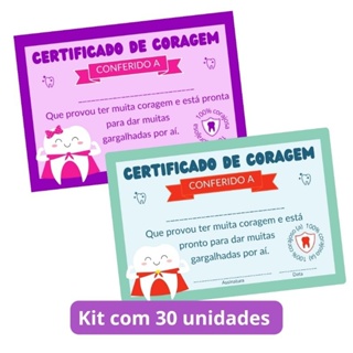 30/60/90 unidade Diploma Certificado De Coragem Odontopediatria Dentista Odonto infantil em Oferta na Shopee
