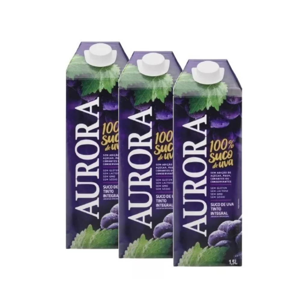 Suco de Uva Aurora Tinto Integral 100% Suco 1,5L Tetra Pak c/ 3 Und