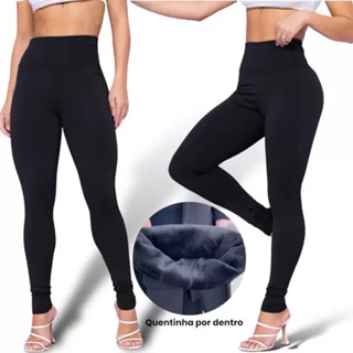 Calça Legging Feminina Lisa Flanelada Cintura Alta