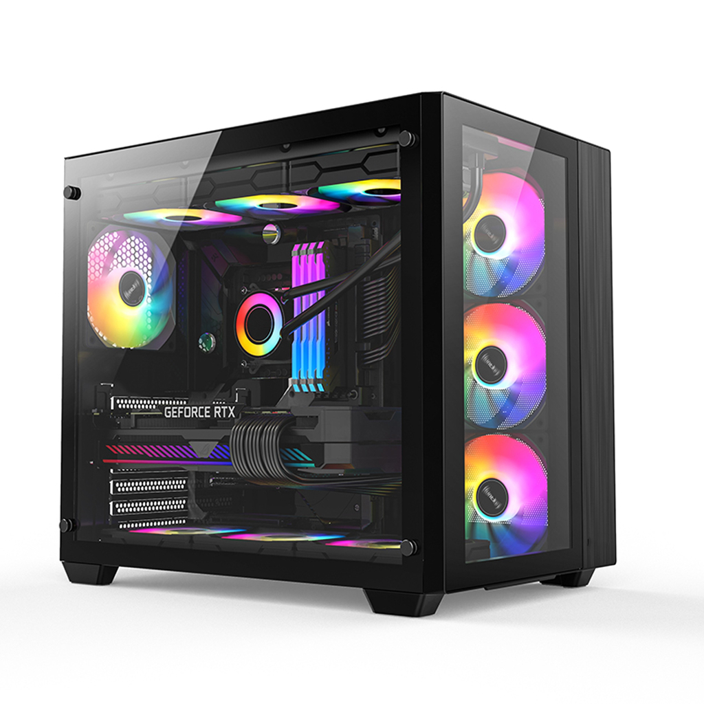 Gabinete Aquário Gamer Hyrax, Tower, ATX, Lateral e Frontal Em Vidro Temperado, Preto - HGB720B