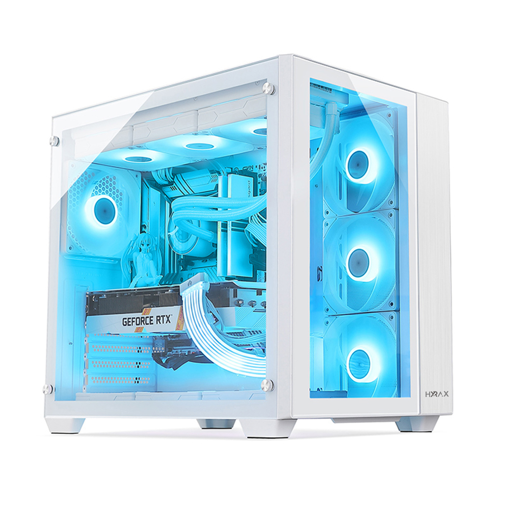 Gabinete Aquário Gamer Hyrax, Tower, ATX, Lateral e Frontal Em Vidro Temperado, Branco - HGB720W