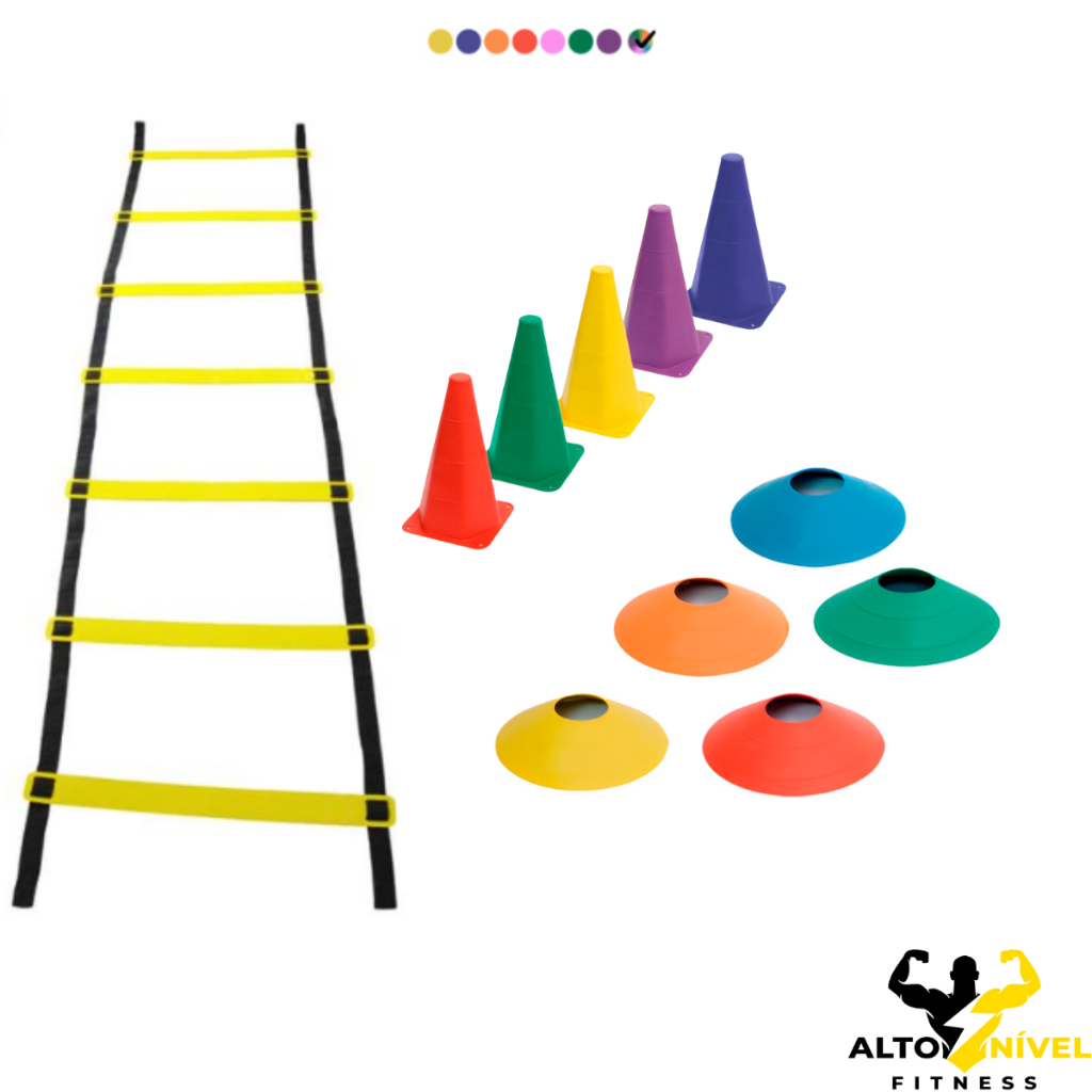 Kit Treino Funcional Agilidade Escada 7 Degraus + 05 Cones + 05 Chapéus Chinês em Oferta na Shopee