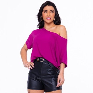 Blusinha Feminina Manga Curta Blusa Basica Bata Soltinha Gola Canoa