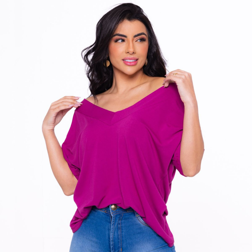 Blusinha Feminina Manga Curta Ciganinha Ombro A Ombro Gola V em Oferta na Shopee